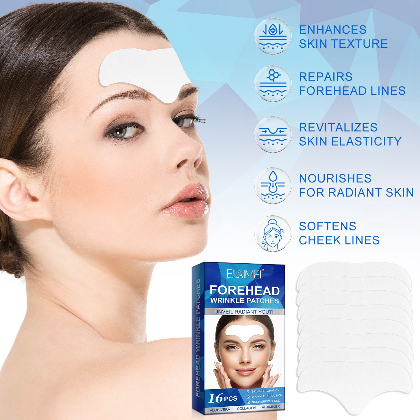 ELAIMEI - Forehead Wrinkle Patches 16Pcs with Aloe Collagen Vitamin E