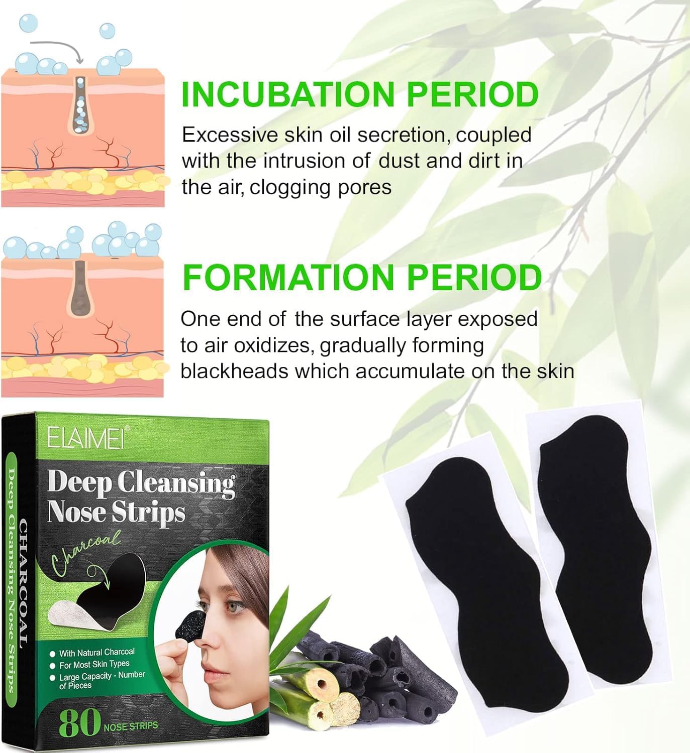 ELAIMEI - Deep Cleansing Nose Strips - Natural Charcoal - 80 Nose Strips