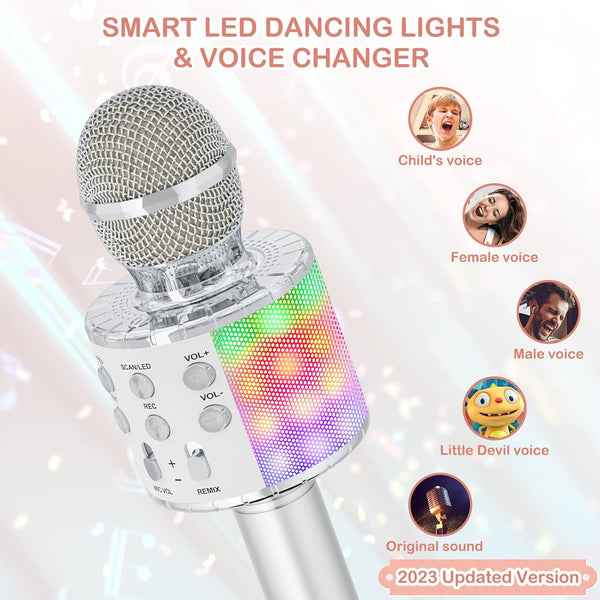 Karaoke Microphone, 5-in-1 Wireless Bluetooth Karaoke Mic for Adults Kids, Handheld Mics Speaker with LED Lights,Christmas Birthday Gifts for All Ages