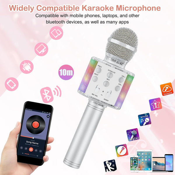 Karaoke Microphone, 5-in-1 Wireless Bluetooth Karaoke Mic for Adults Kids, Handheld Mics Speaker with LED Lights,Christmas Birthday Gifts for All Ages