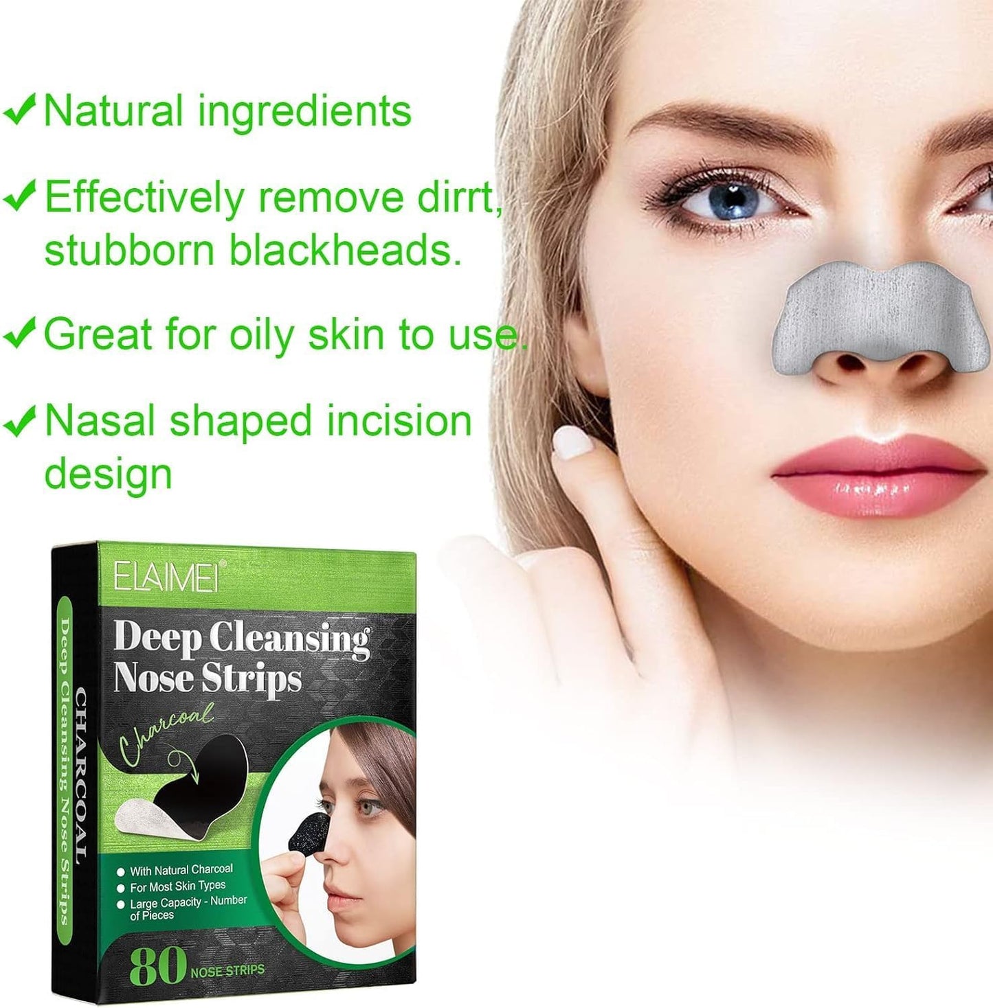 ELAIMEI - Deep Cleansing Nose Strips - Natural Charcoal - 80 Nose Strips