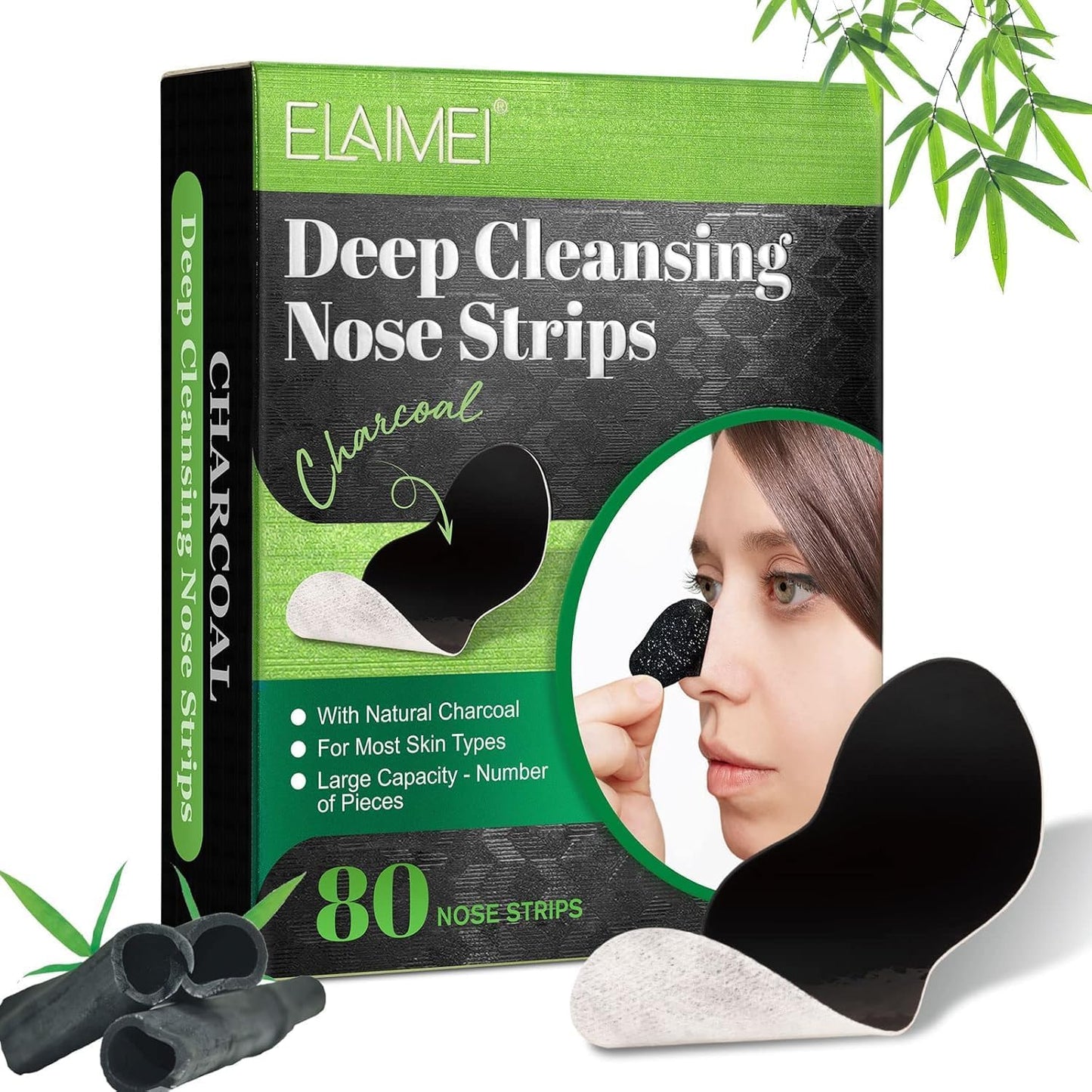 ELAIMEI - Deep Cleansing Nose Strips - Natural Charcoal - 80 Nose Strips