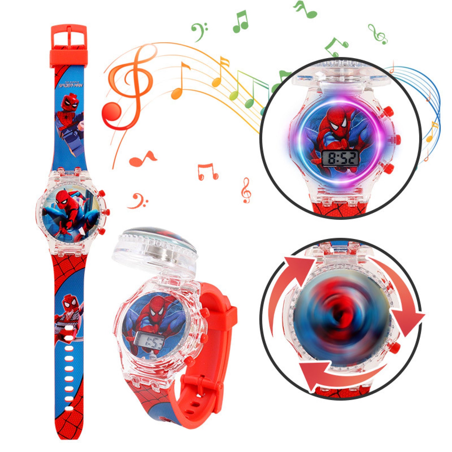 Kids Digital Watch - Spinning Music and Lights - Spiderman