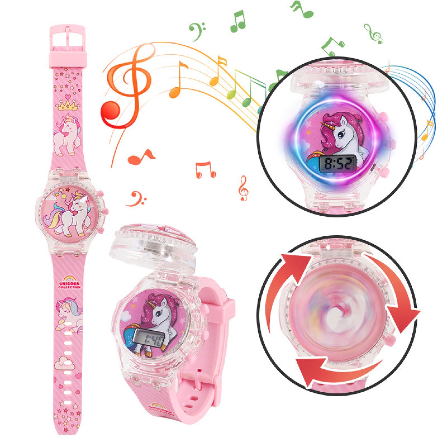 Kids Digital Watch - Spinning Music and Lights - Unicorn