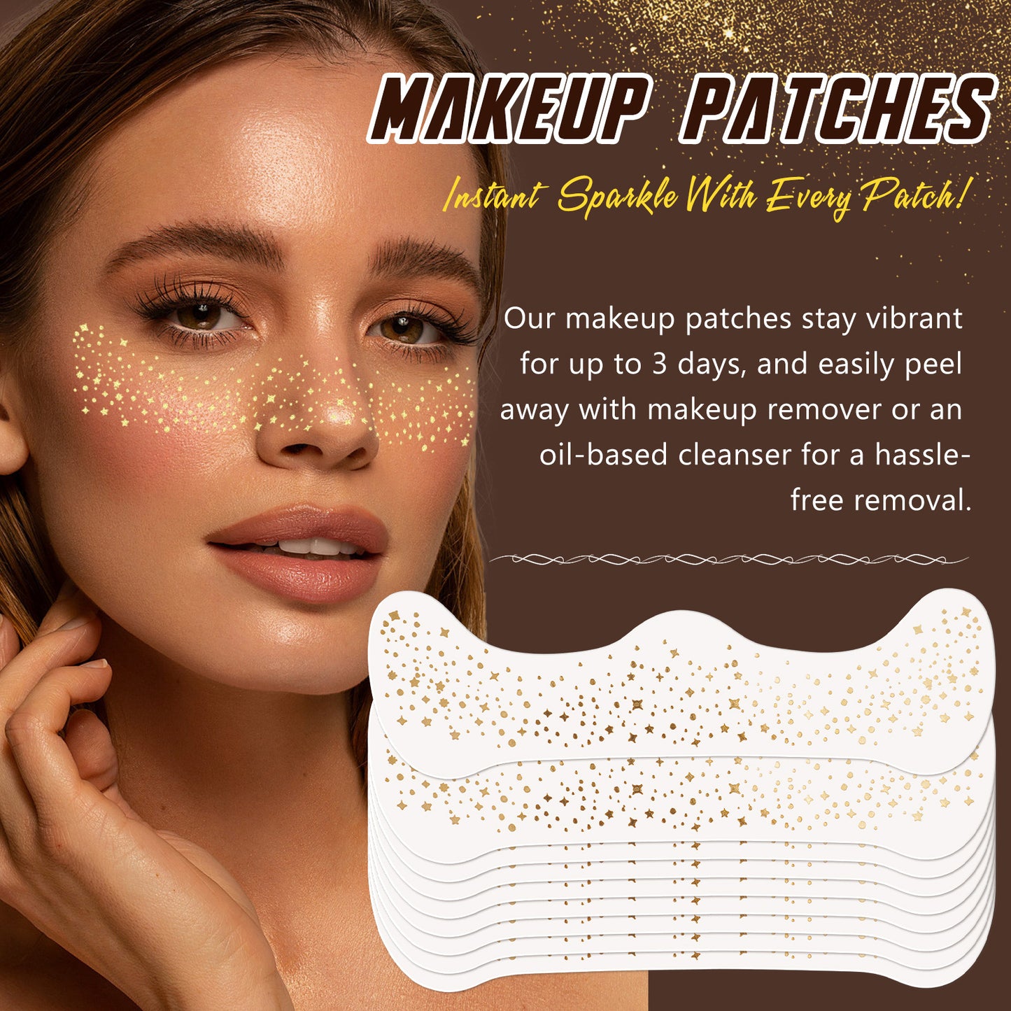 IKZEE - Face Makeup Gold Glitter Freckle Patches-Waterproof -Effortless Glam