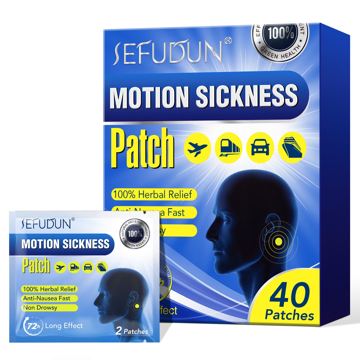 SEFUDUN-Motion Sickness Patch -Anti-Nausea Herbal Relief -40 Patches