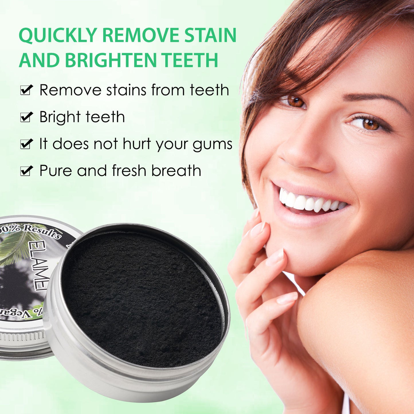 ELAIMEI - Coconut Bamboo Black Tooth Whitening Organic Activated Charcoal Powder