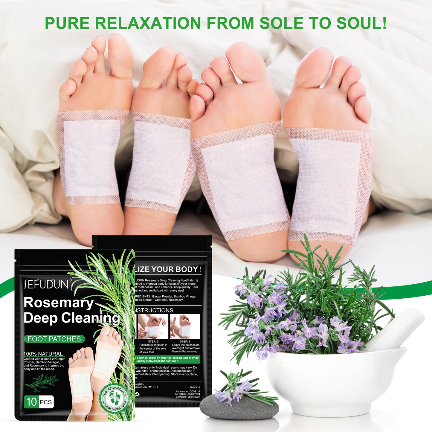 SEFUDUN - Rosemary Deep Cleaning Foot Patch Relaxation Relieves Pain & Stress