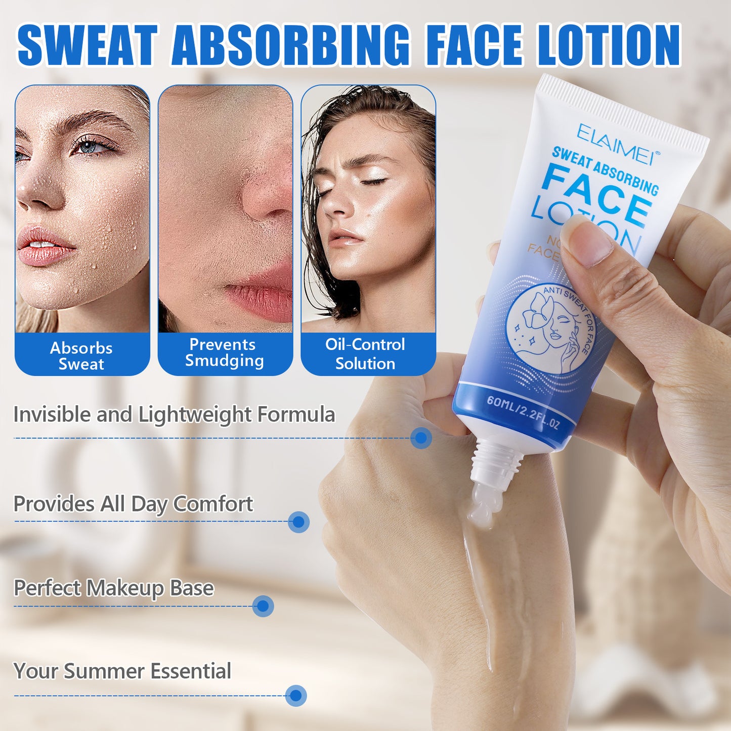 ELAIMEI - Sweat Absorbing Face Lotion-Antiperspirant Cream -Reduce Sweat-60ml