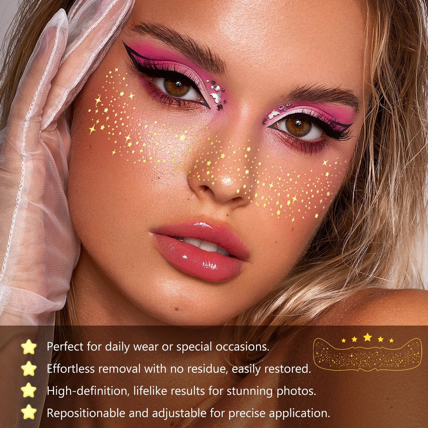 IKZEE - Face Makeup Gold Glitter Freckle Patches-Waterproof -Effortless Glam