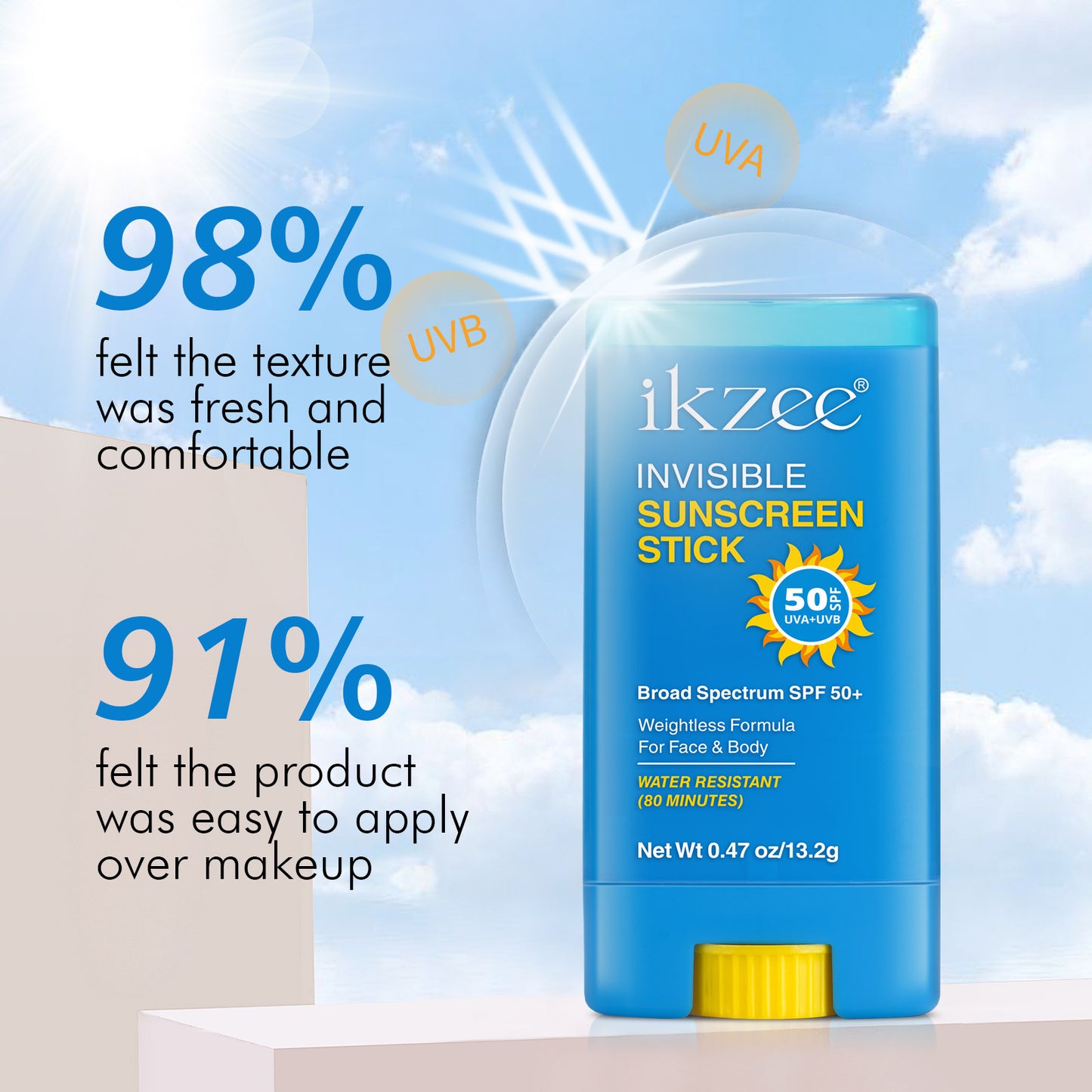 IKZEE - Invisible Sunscreen Stick SPF 50+ - Long Lasting & Water-Resistant