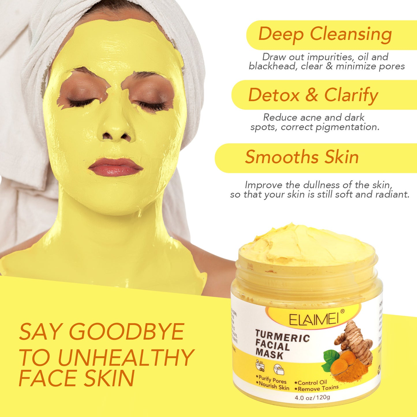 ELAIMEI - Clay Mask-Detoxifying Cleansing and Softening -Purify Pores-Control Oil