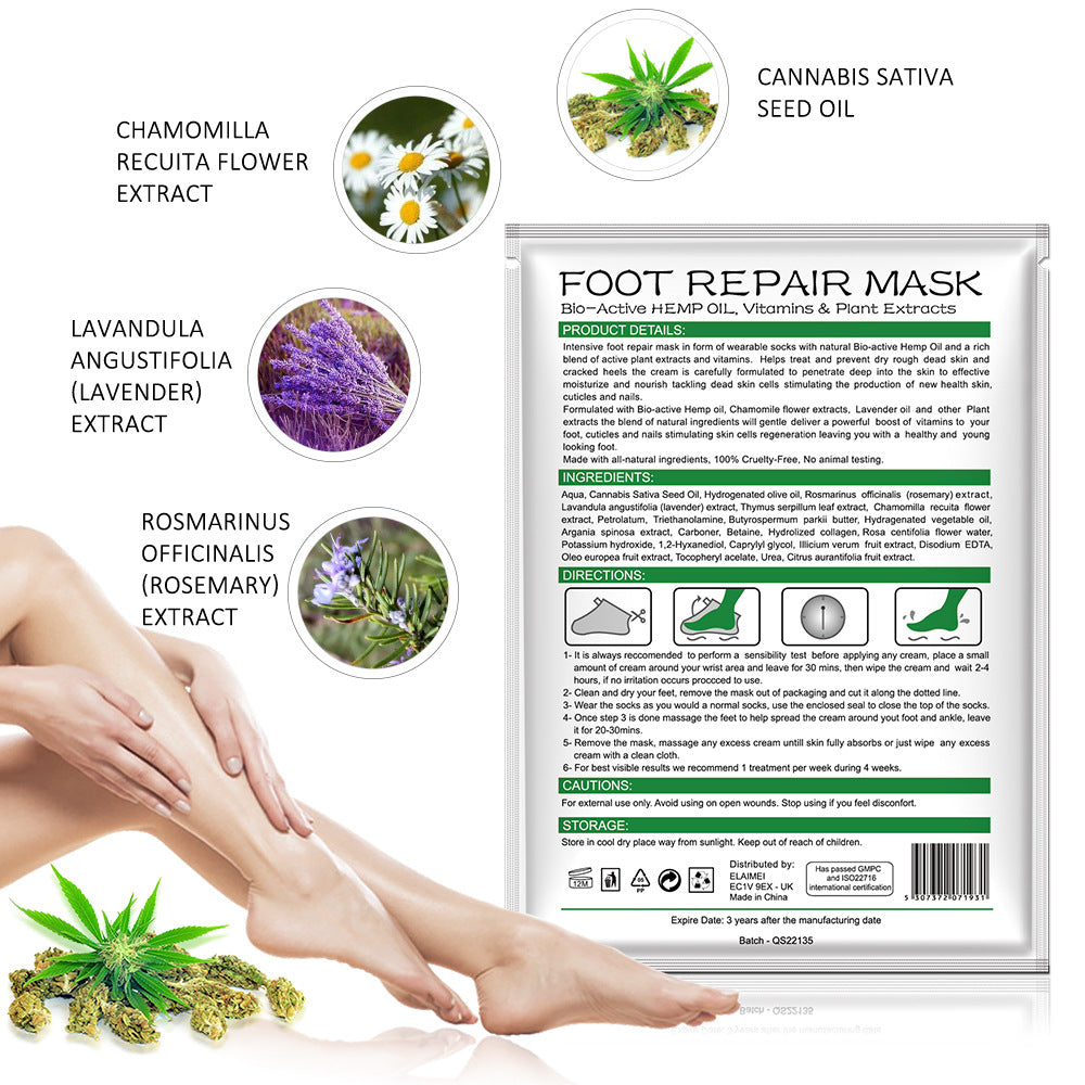 ELAIMEI Foot Mask Hemp Oil Nourishing Moisturizing Repairing Plant-Based