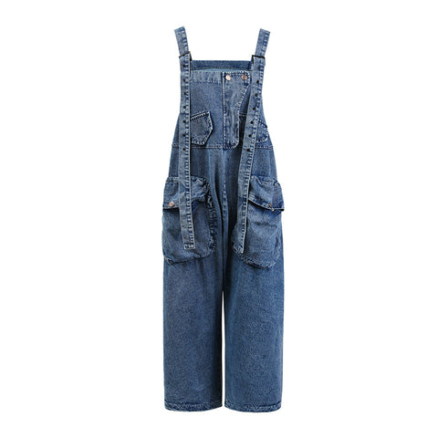 Trendy Oversized Three-Dimensional Pocket Overalls Baggy Loose Fit Large-Blue