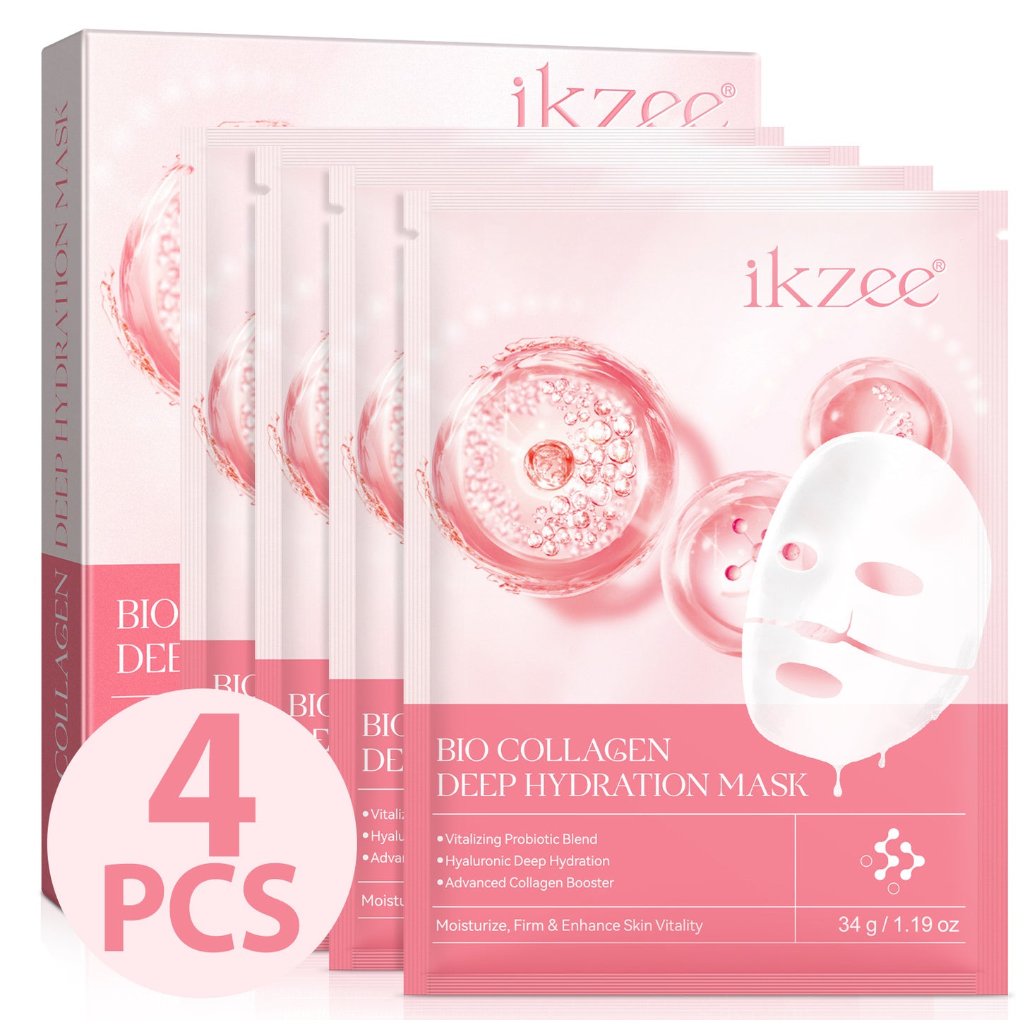 IKZEE- Collagen Hydrating Hydrogel Mask Moisturizing Lifting Firming Wrinkle 4 Piece