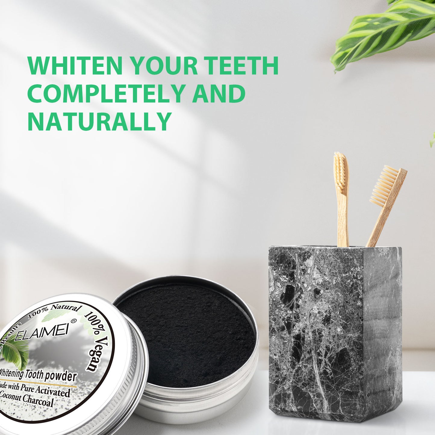 ELAIMEI - Coconut Bamboo Black Tooth Whitening Organic Activated Charcoal Powder