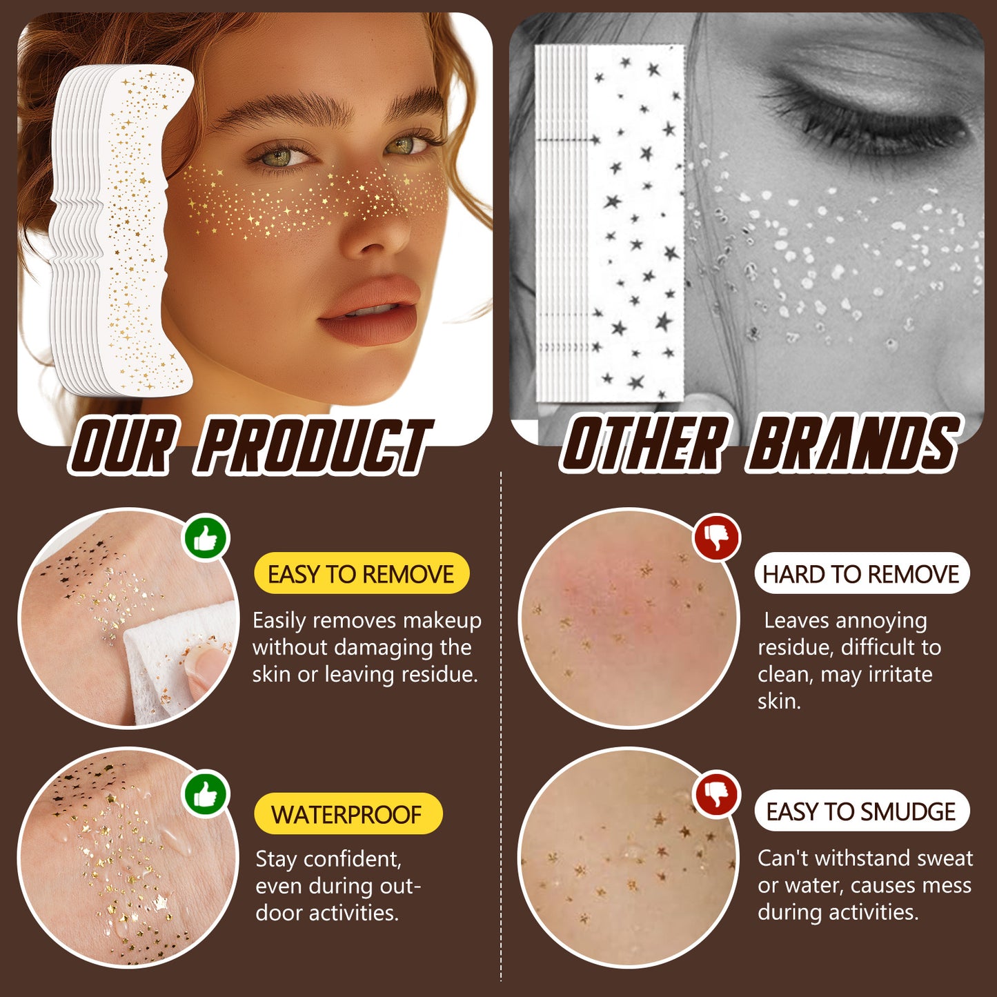 IKZEE - Face Makeup Gold Glitter Freckle Patches-Waterproof -Effortless Glam