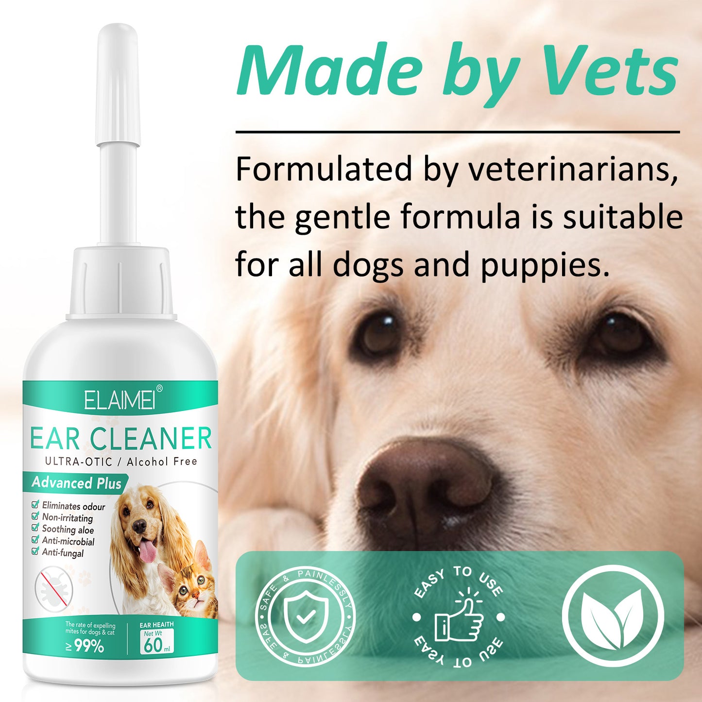 ELAIMEI - Pet Ear Cleaner- Ultra-Otic Alcohol Free -Eliminates odour