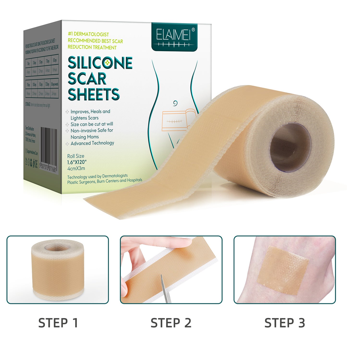 ELAIMEI- Silicone Scar Sheets -Professional Scar Removal Sheets -Roll 4cm x 1.5m