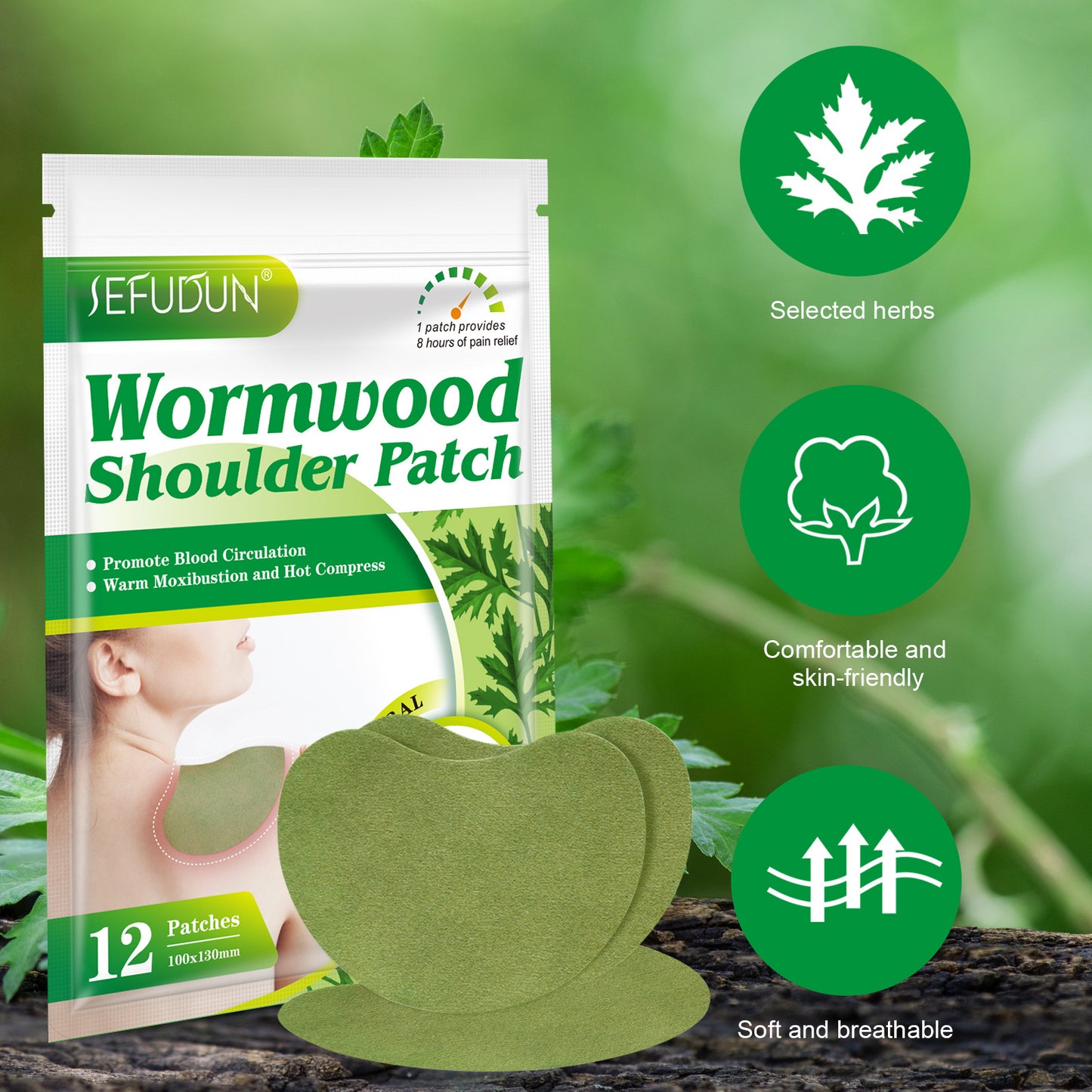 SEFUDUN - Wormwood Shoulder Patch Pain Relief-Promote Blood Circulation-12 Patches