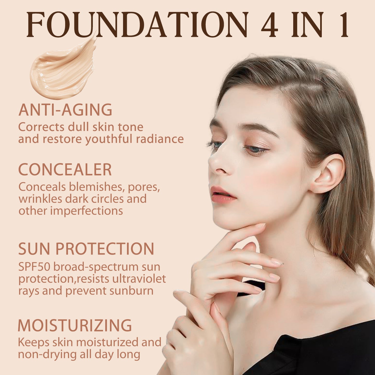 IKZEE -4-in-1 Foundation Medium Spectrum - Advanced Color Match Technology-30g