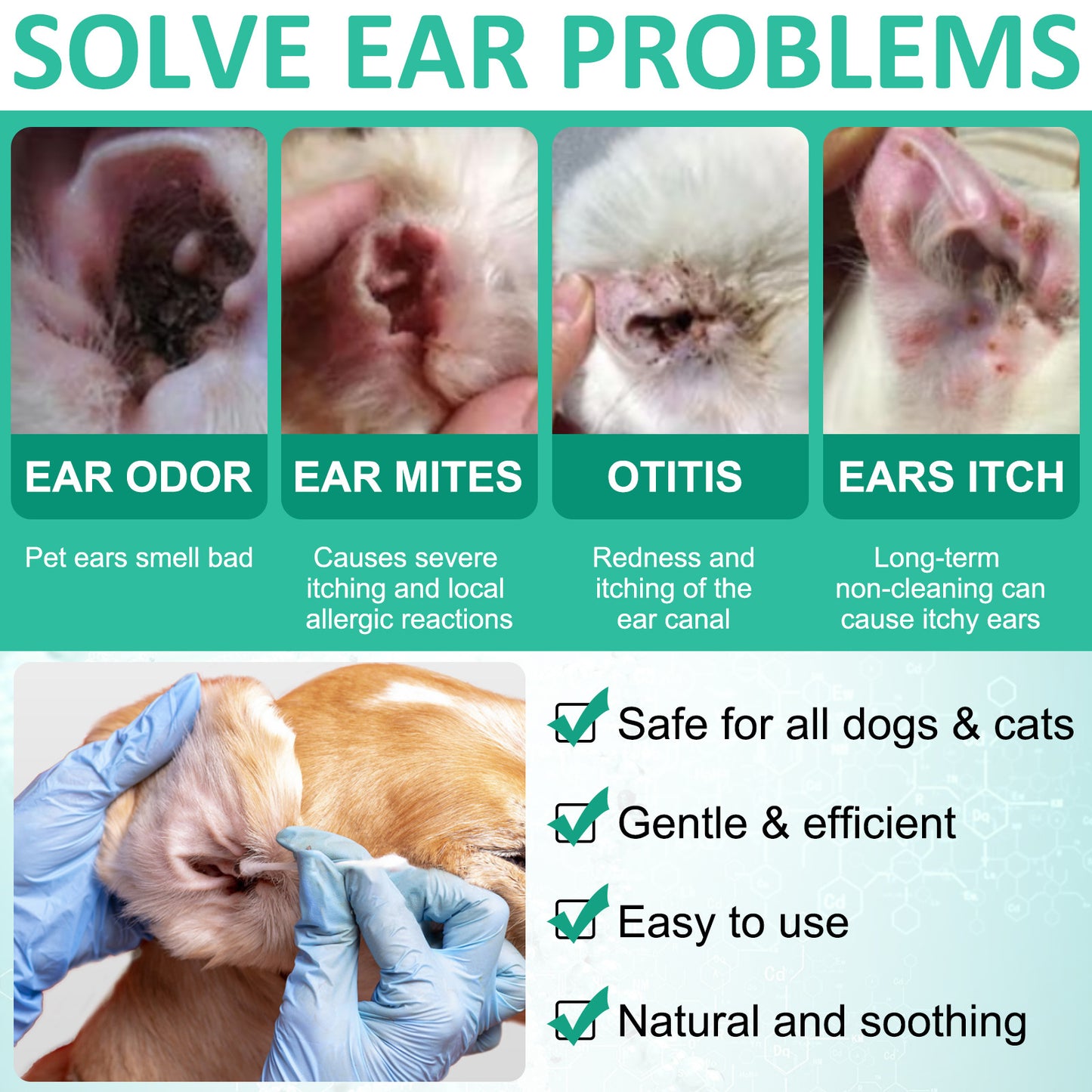 ELAIMEI - Dogs and Cats Ear Cleaner-Ear Cleaning Powder-Promotes Relief from Itching