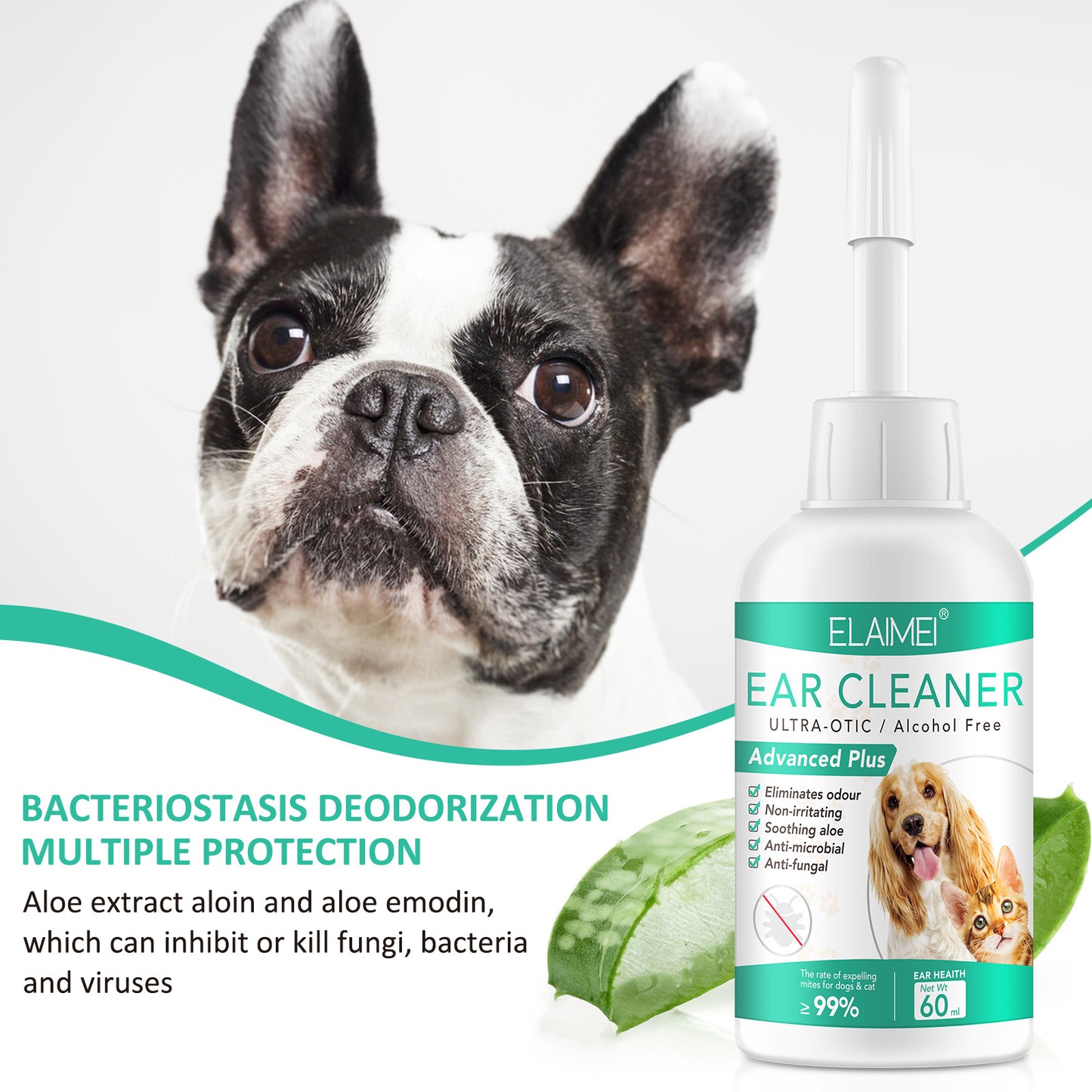 ELAIMEI - Pet Ear Cleaner- Ultra-Otic Alcohol Free -Eliminates odour