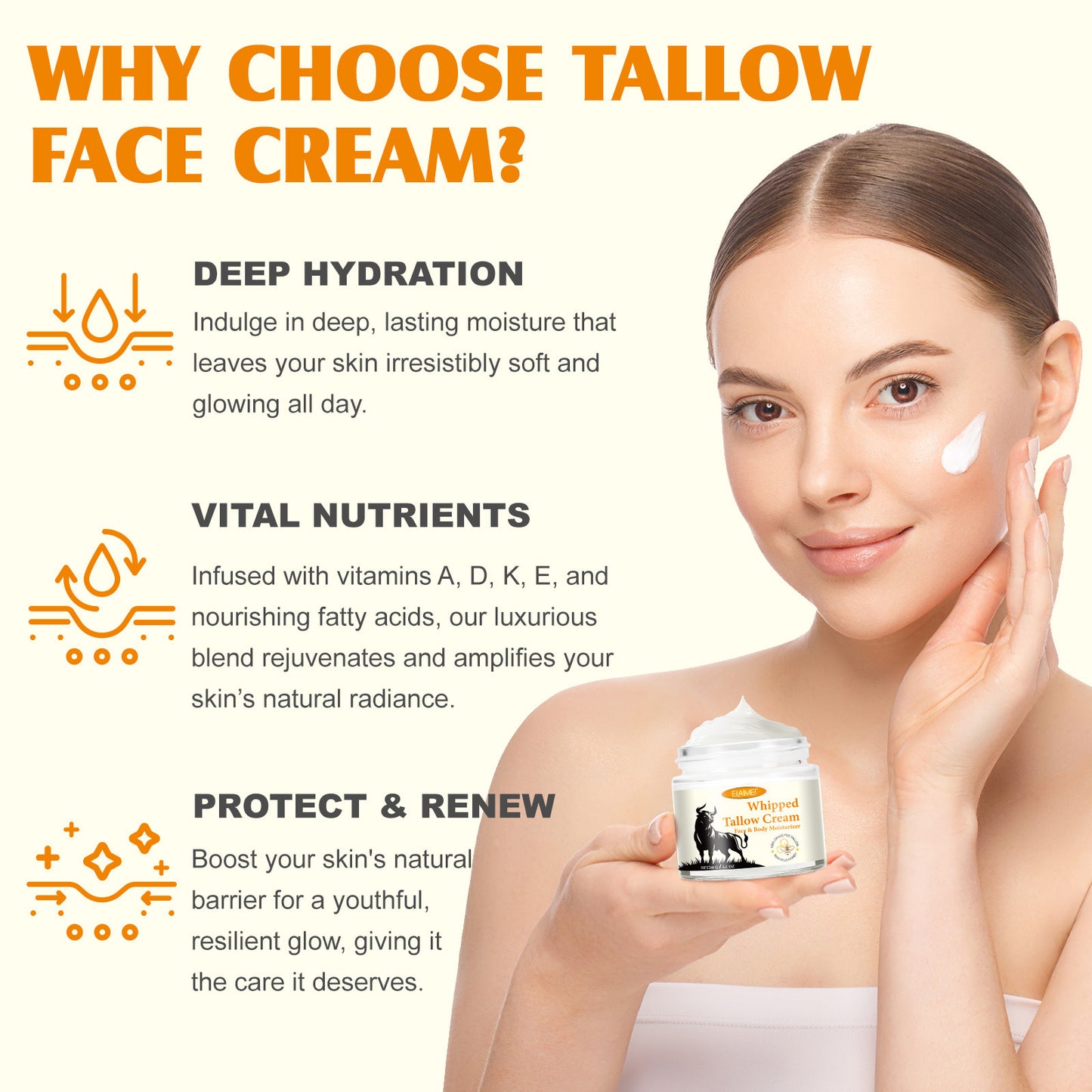 ELAIMEI - Whipped Tallow Cream-Face and Body Moisturizer-100% Grass Fed Tallow