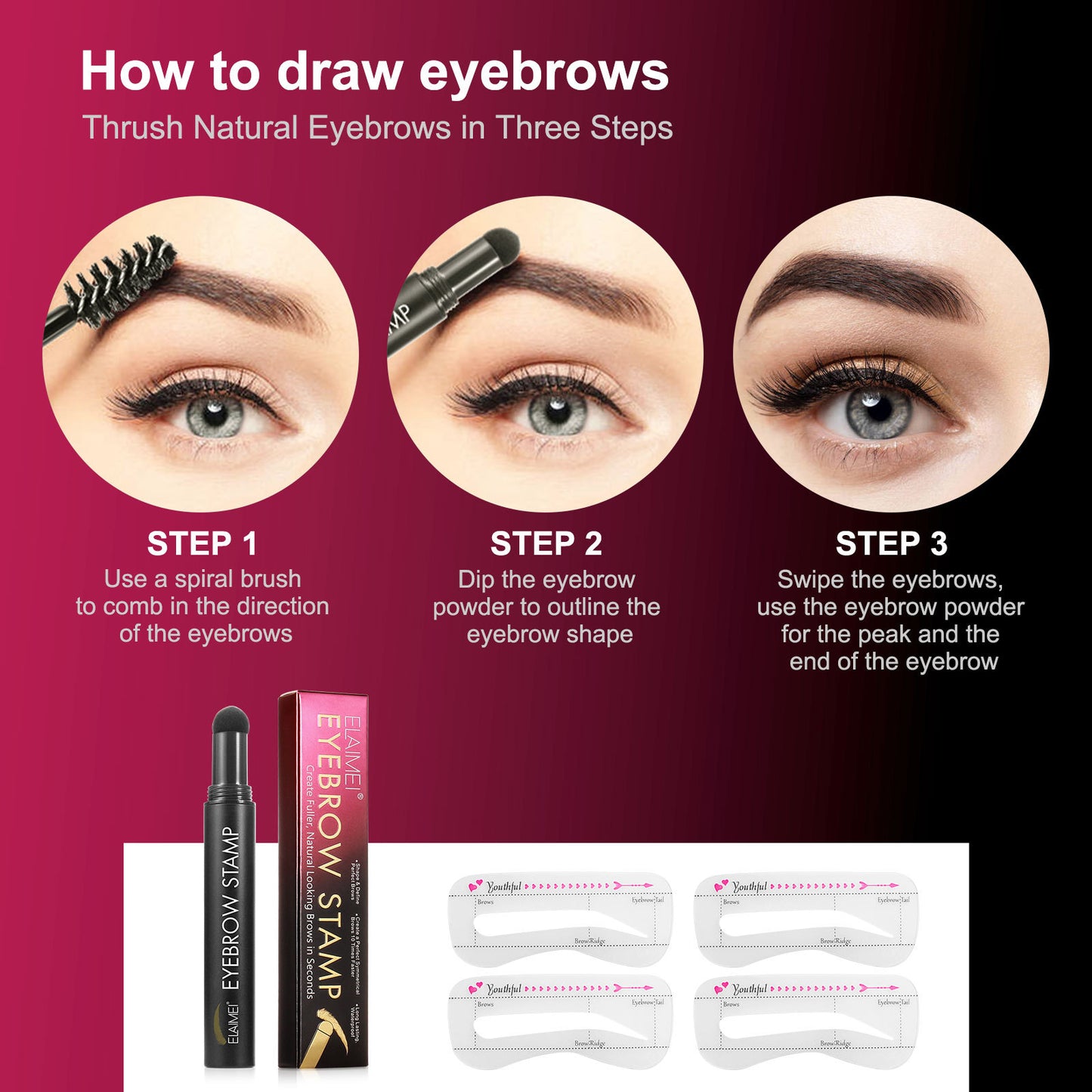 ELAIMEI - Eyebrow Stamp Stencil Kit - Waterproof -10 Piece Eyebrow Stencils - 2 Brushes