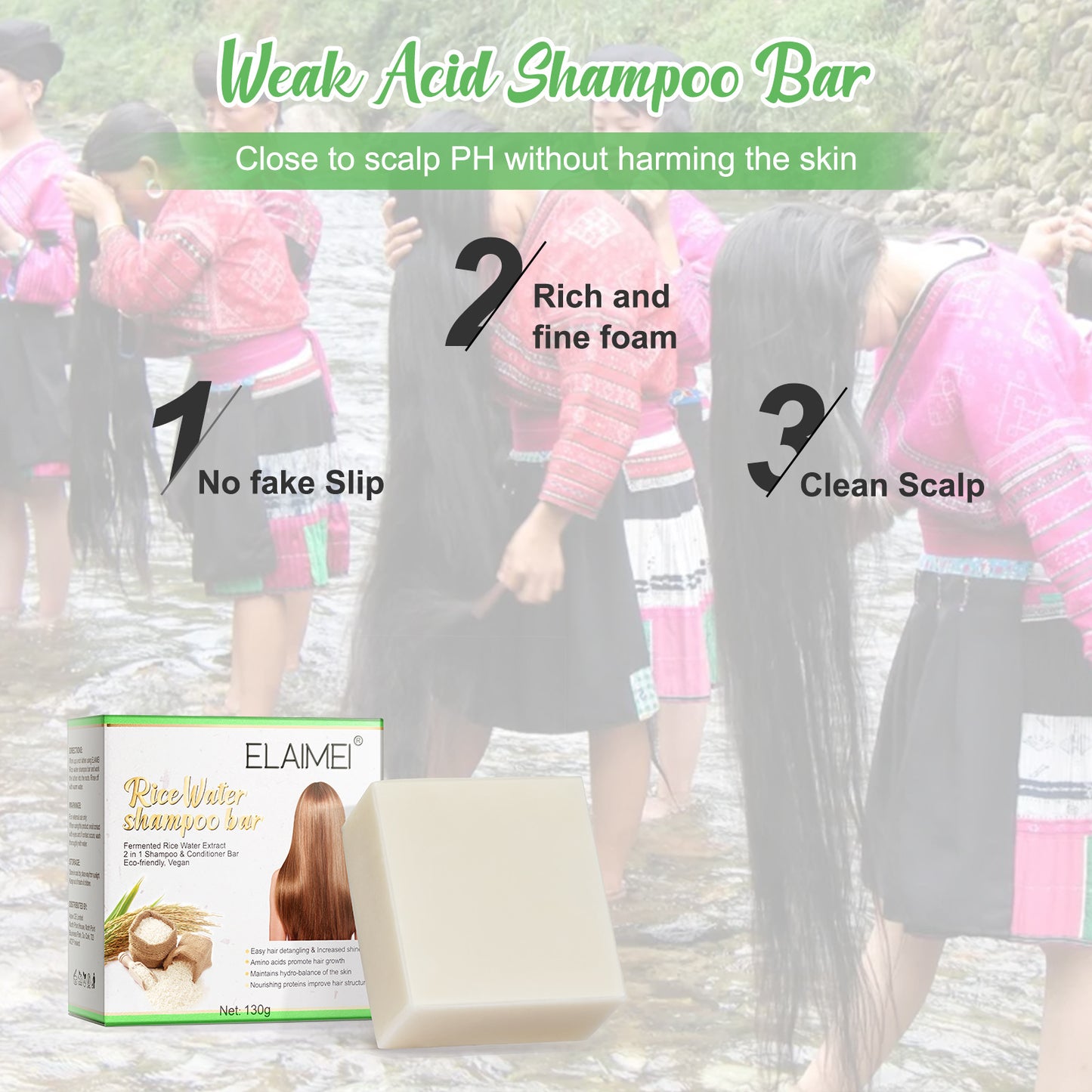 ELAIMEI - Elaimei Rice Water Shampoo Bar-2 in 1 Shampoo and Conditioner Bar