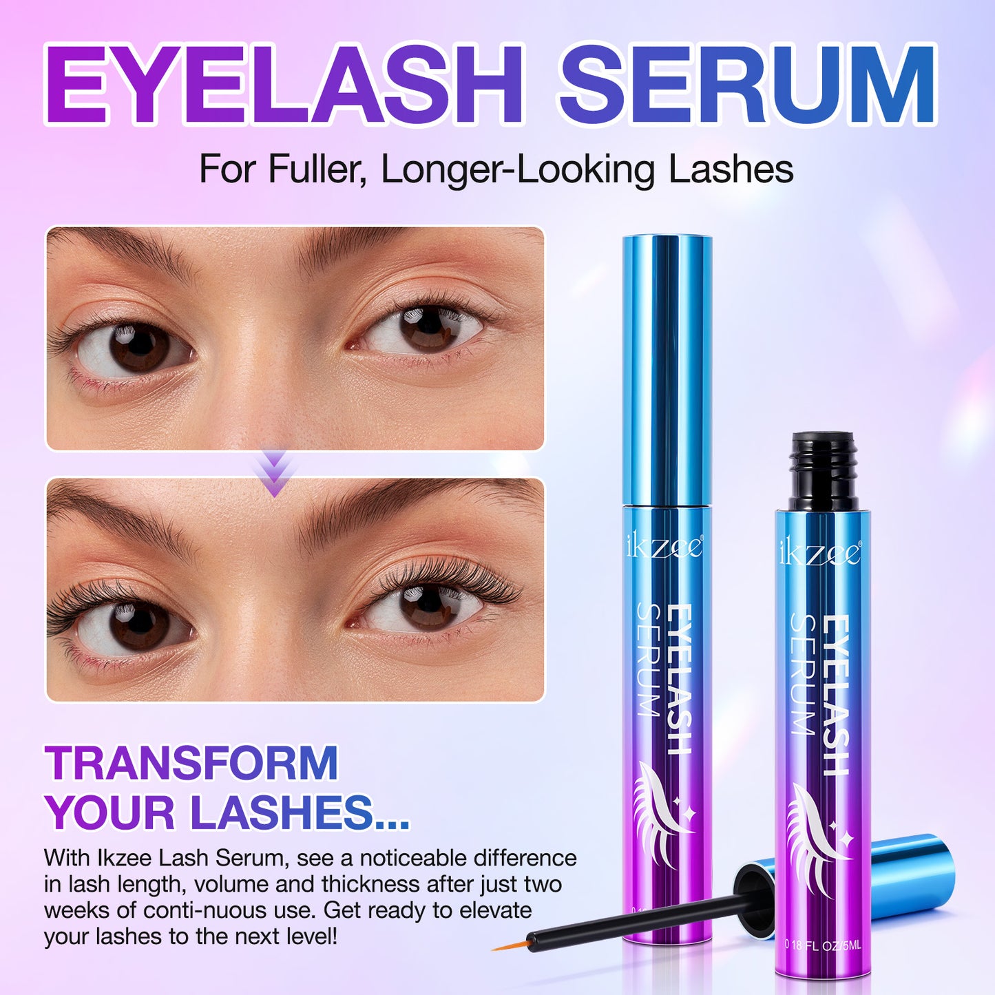 IKZEE - Eyelash Serum For Fuller Longer Lashes - Eyelash Serum