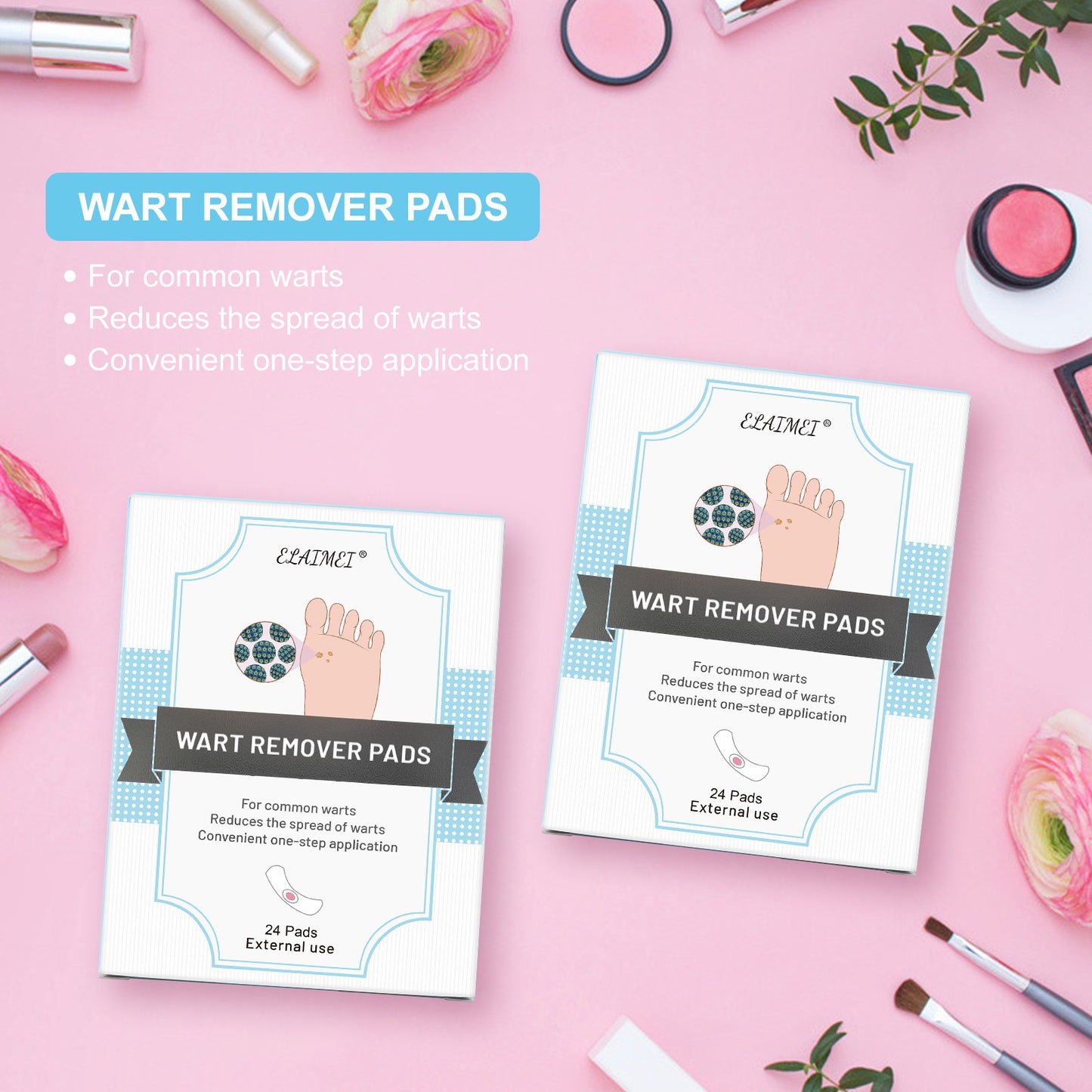 ELAIMEI - Wart Remover Pads - For Common Warts- Reduces the Spread of Warts - 24 Pads