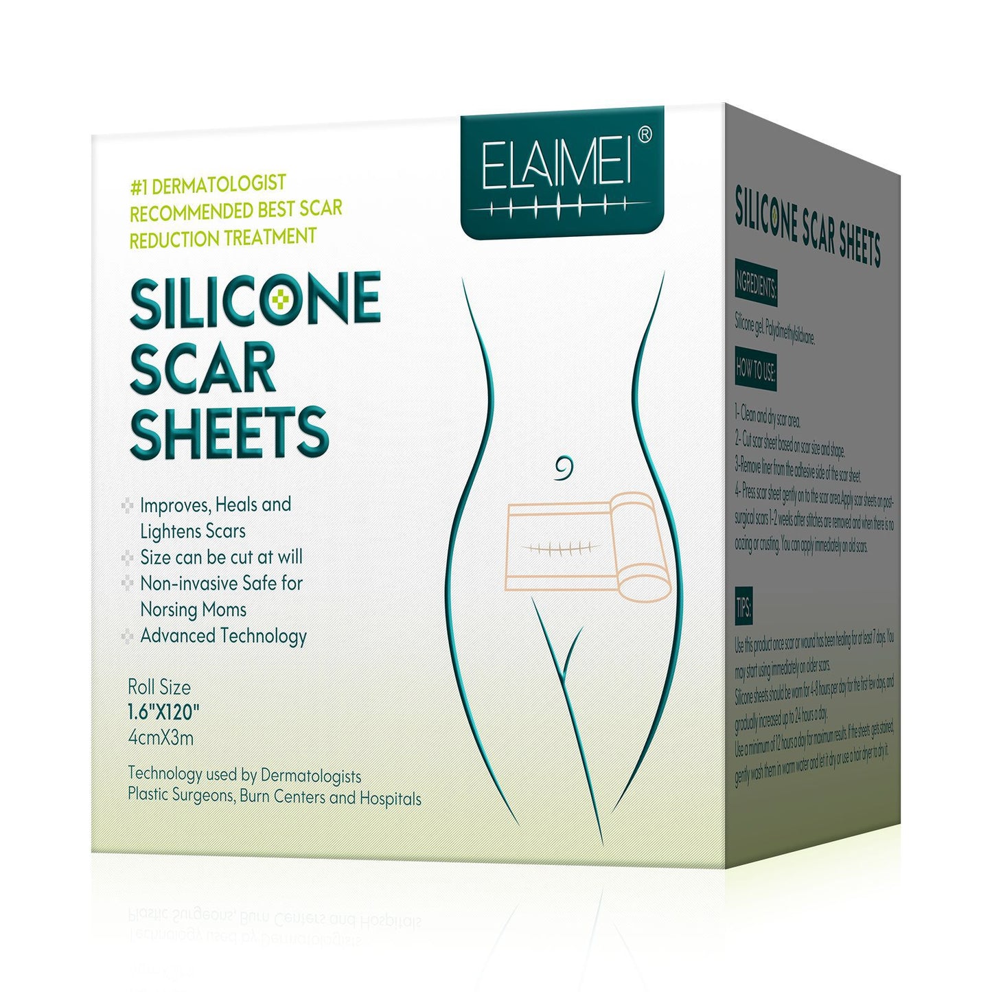 ELAIMEI- Silicone Scar Sheets -Professional Scar Removal Sheets -Roll 4cm x 1.5m