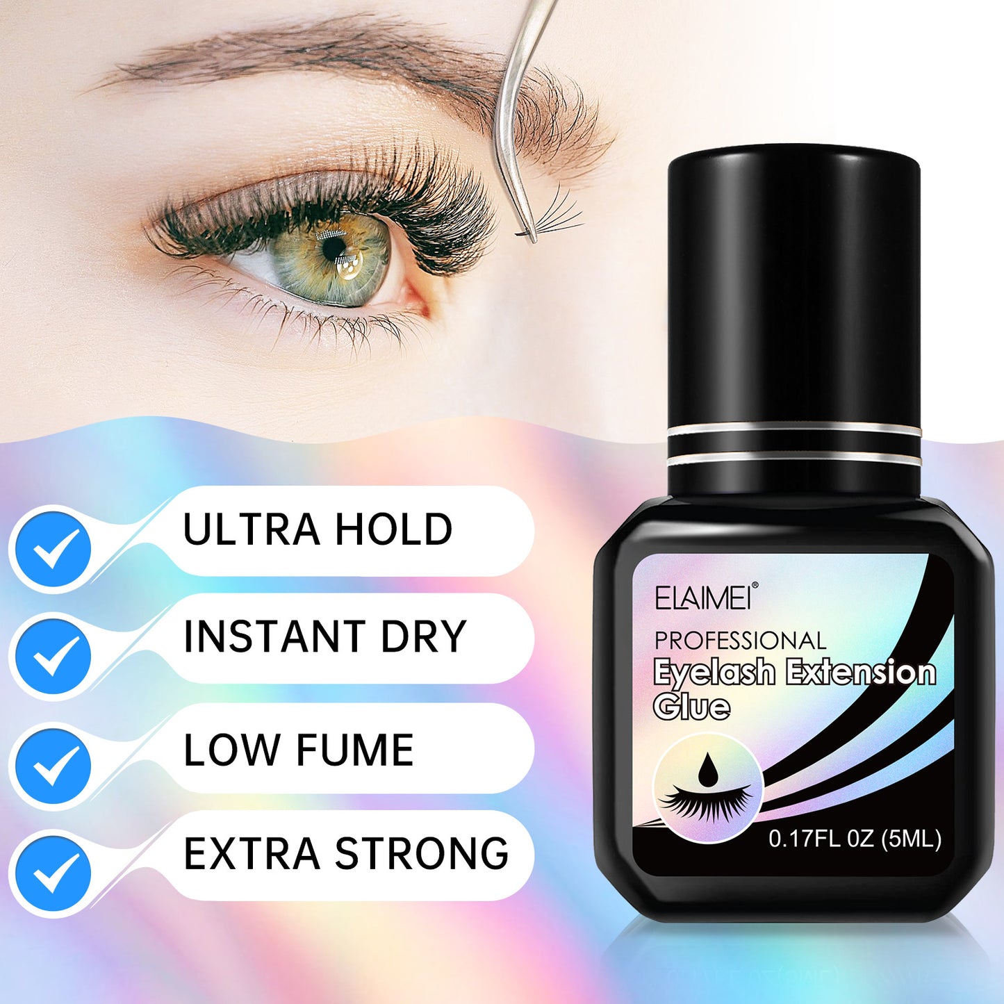 ELAIMEI - Eyelash Extension Glue- Professional Lash Extension Glue Strong Ultra Hold