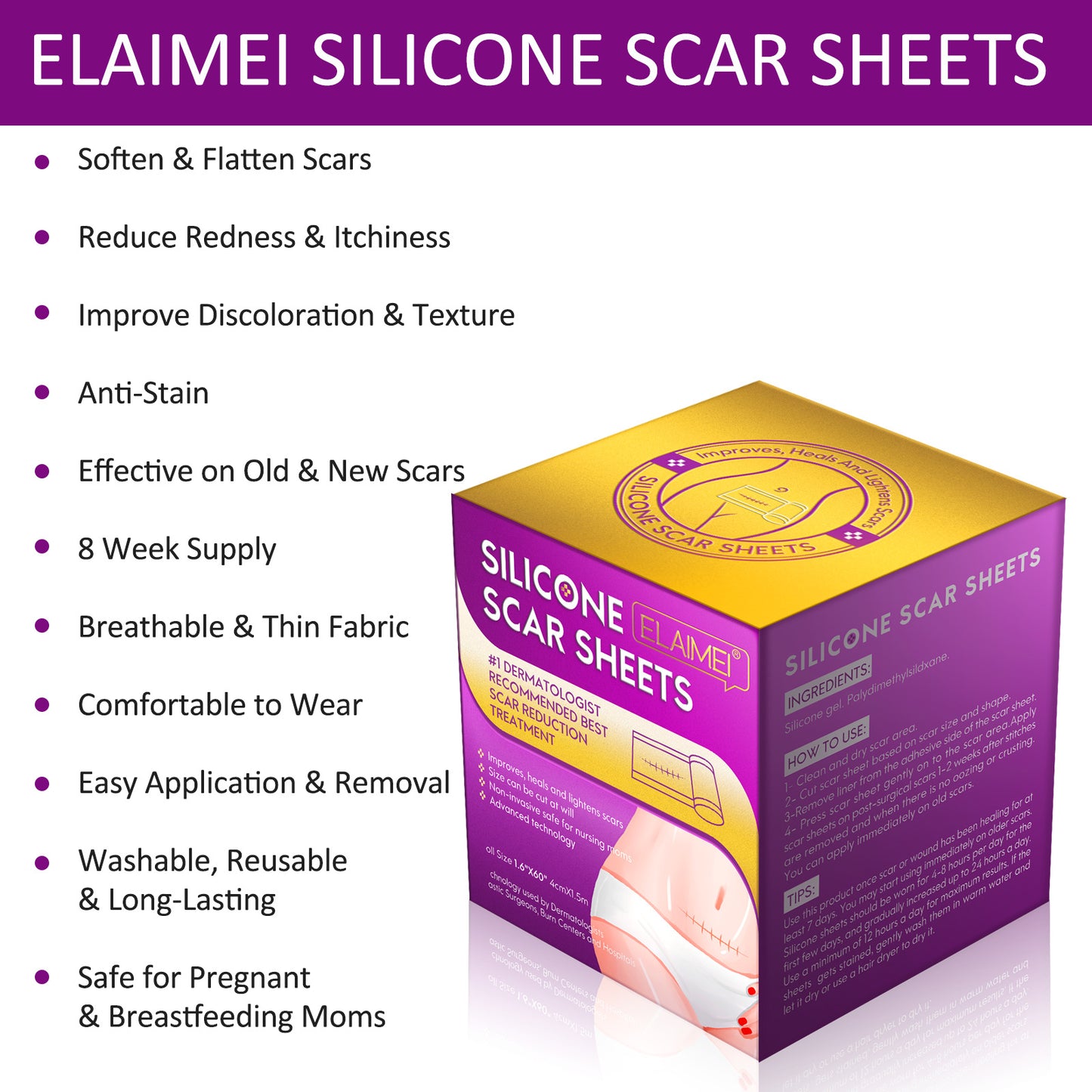 ELAIMEI- Clear Silicone Scar Sheets -Professional Scar Removal 4cm x 1.5m