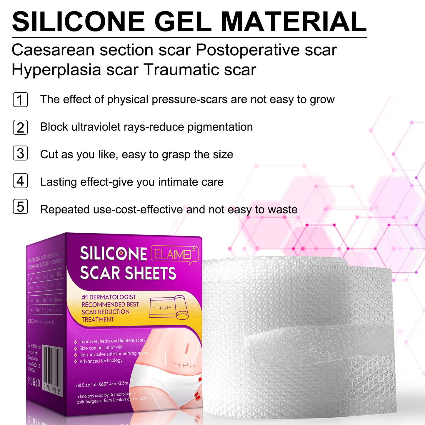 ELAIMEI- Clear Silicone Scar Sheets -Professional Scar Removal 4cm x 1.5m