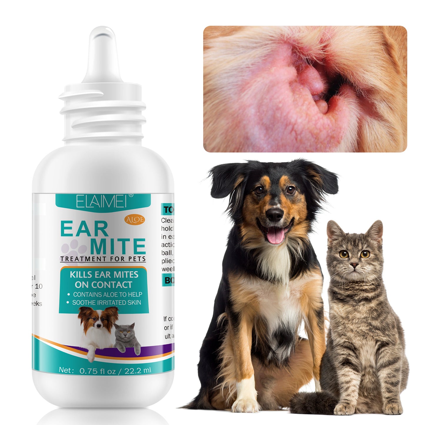 ELAIMEI - Ear Mite Treatment For Pets -Kills Ear Mite on Contact-Contains Aloe