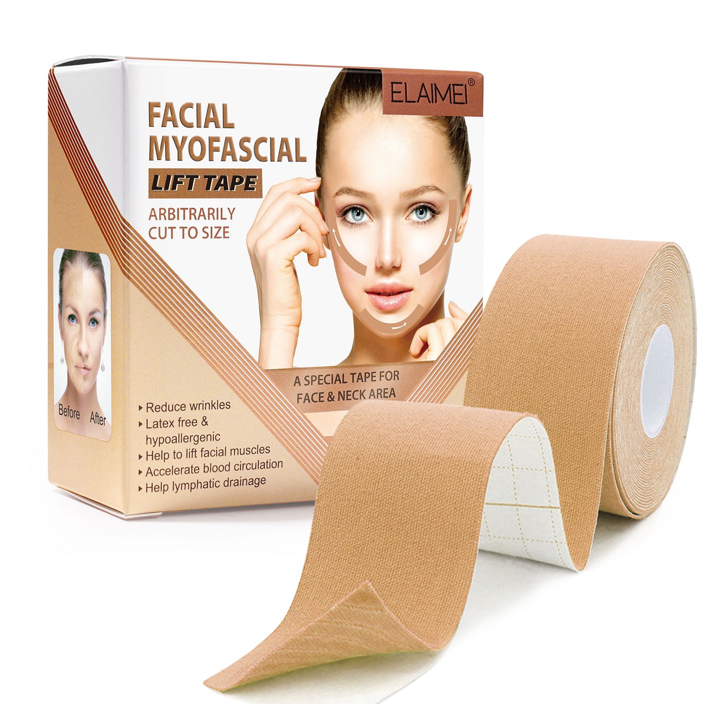 ELAIMEI - Facial Myofascial -Lift Tape-Reduce Wrinkles-Lift Facial Muscles - 2.5cmx5m