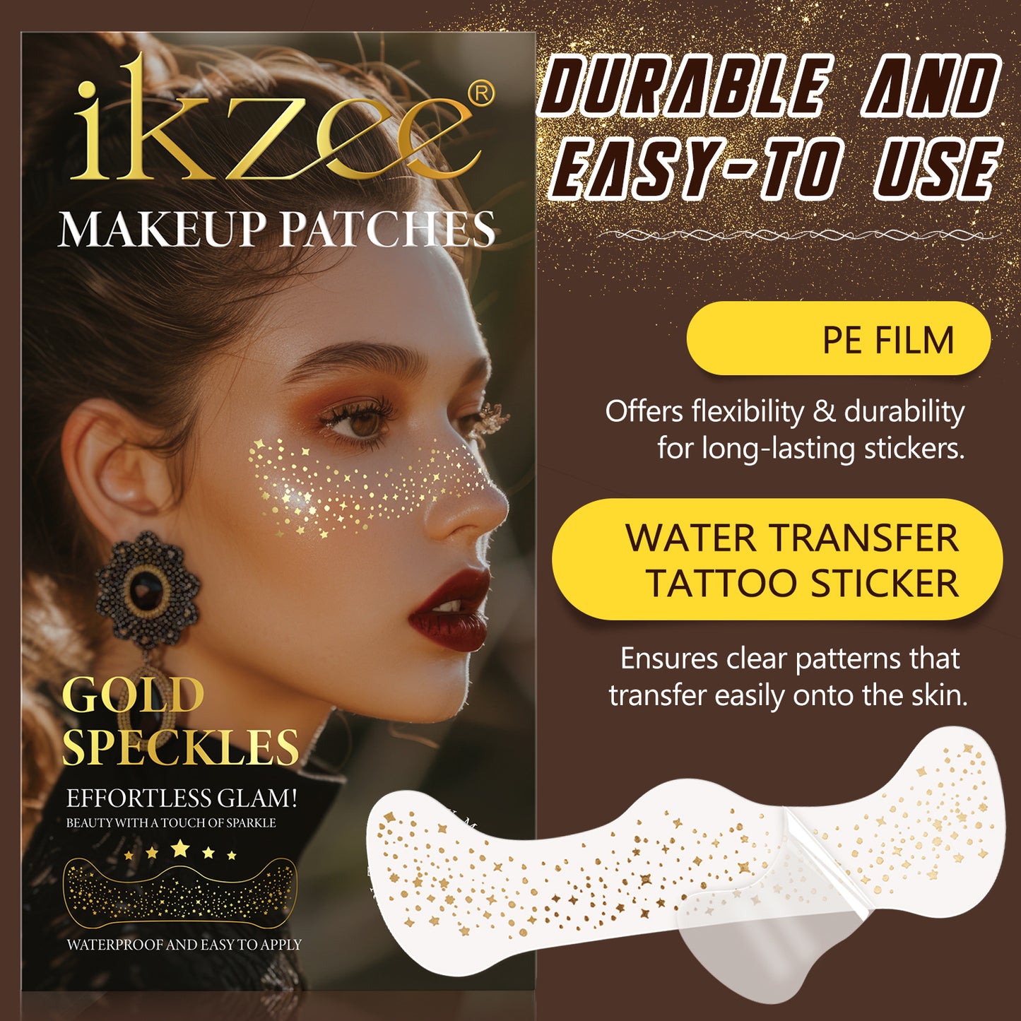 IKZEE - Face Makeup Gold Glitter Freckle Patches-Waterproof -Effortless Glam