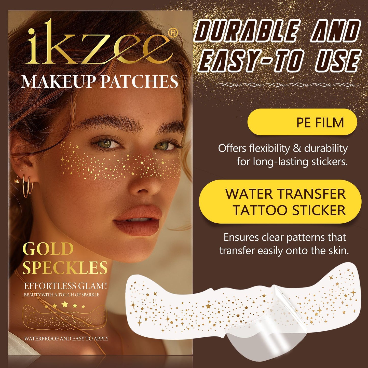 IKZEE - Face Makeup Gold Glitter Freckle Patches-Waterproof -Effortless Glam