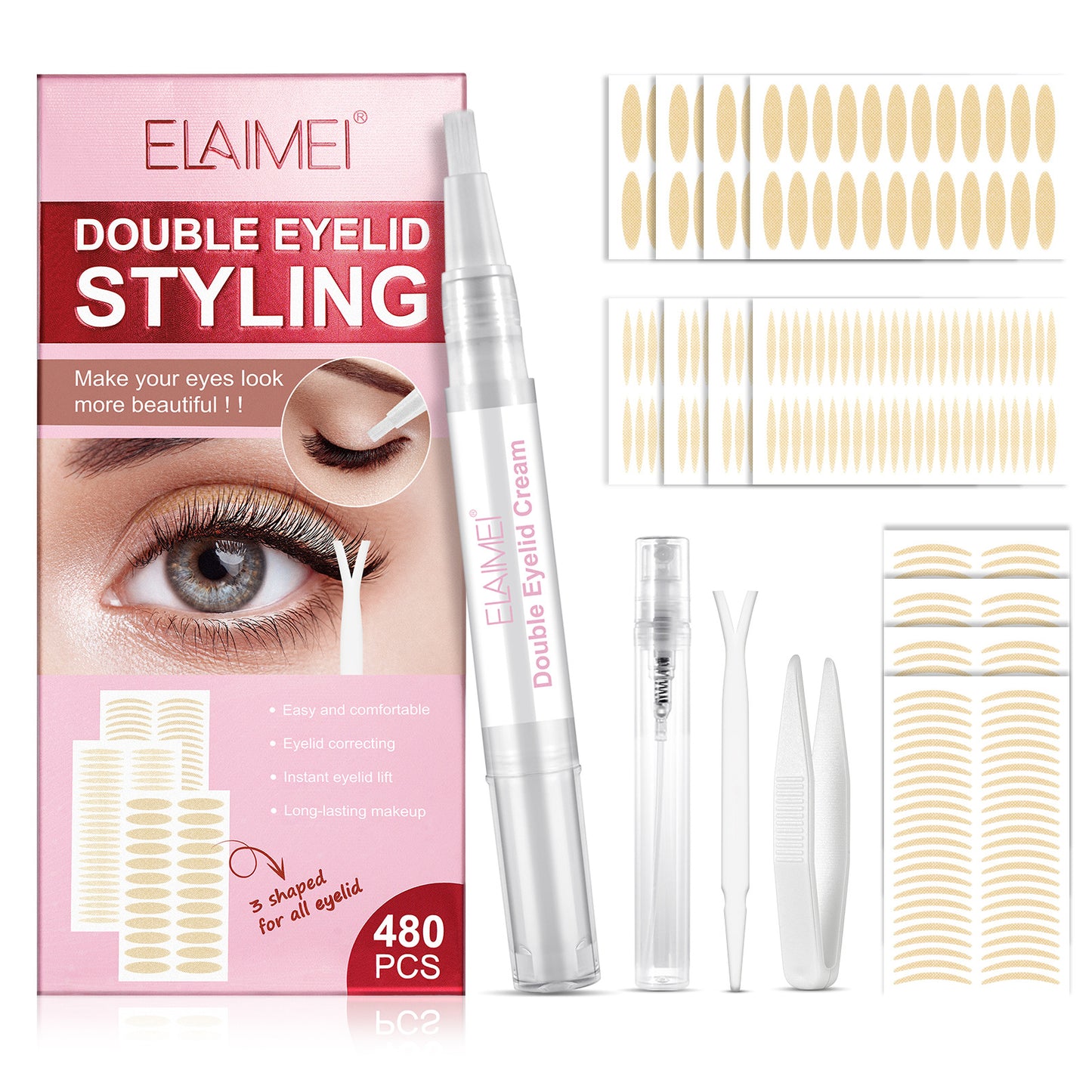 ELAIMEI - Invisible Double Eyelid Lifter Strips Tape Sticker-Waterproof 480-Piece