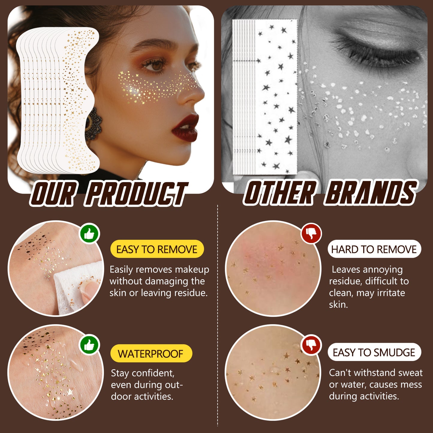 IKZEE - Face Makeup Gold Glitter Freckle Patches-Waterproof -Effortless Glam