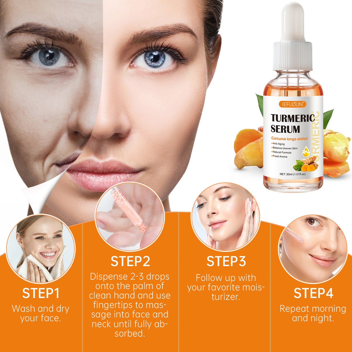 SEFUDUN - Turmeric Serum-Anti Aging-Balance uneven skin-Dark Spot Corrector-30ml