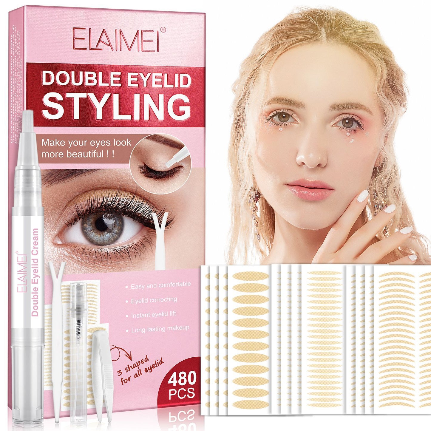 ELAIMEI - Invisible Double Eyelid Lifter Strips Tape Sticker-Waterproof 480-Piece