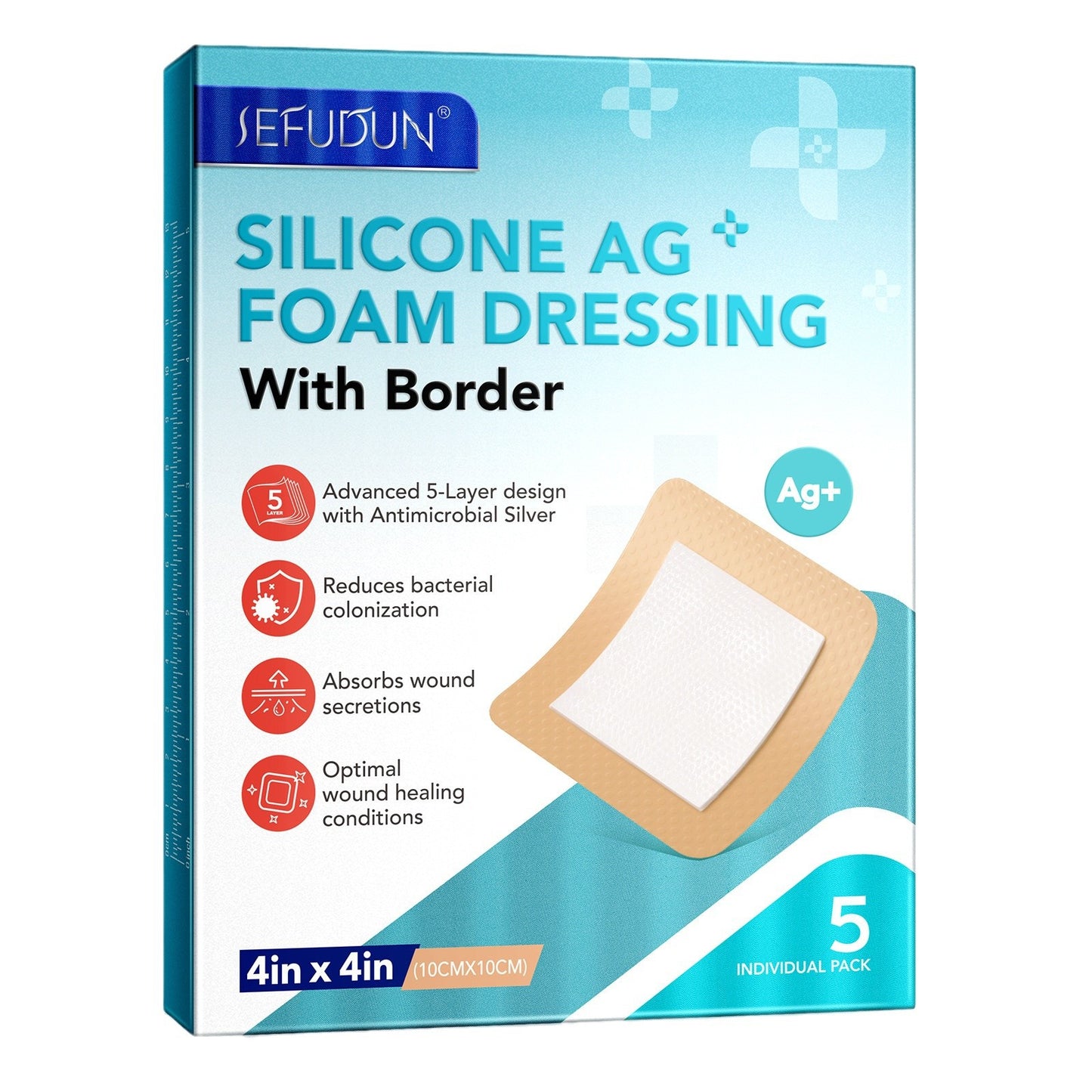 SEFUDUN - Silicone Foam Dressing Silver Ag+ Sterile Wound Bandage-Waterproof Absorben