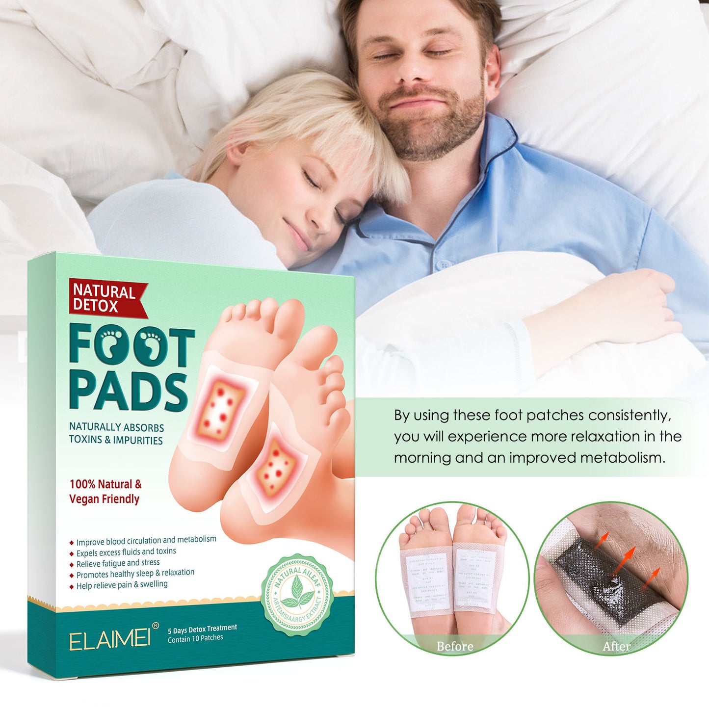 ELAIMEI - Natural Detox Foot Pads -10 patches