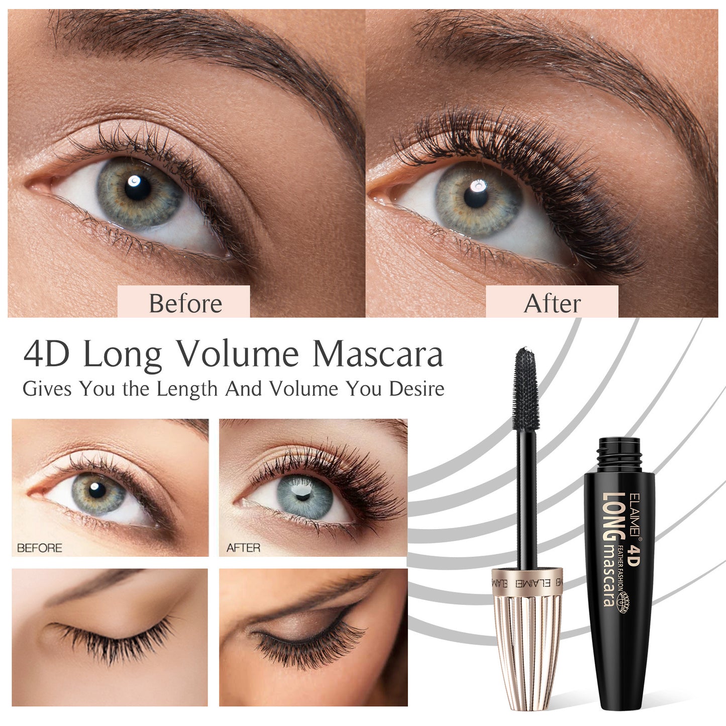 ELAIMEI - 4D Long Volume Mascara -Thicker Longer and Curl Lashes-Intense Volume