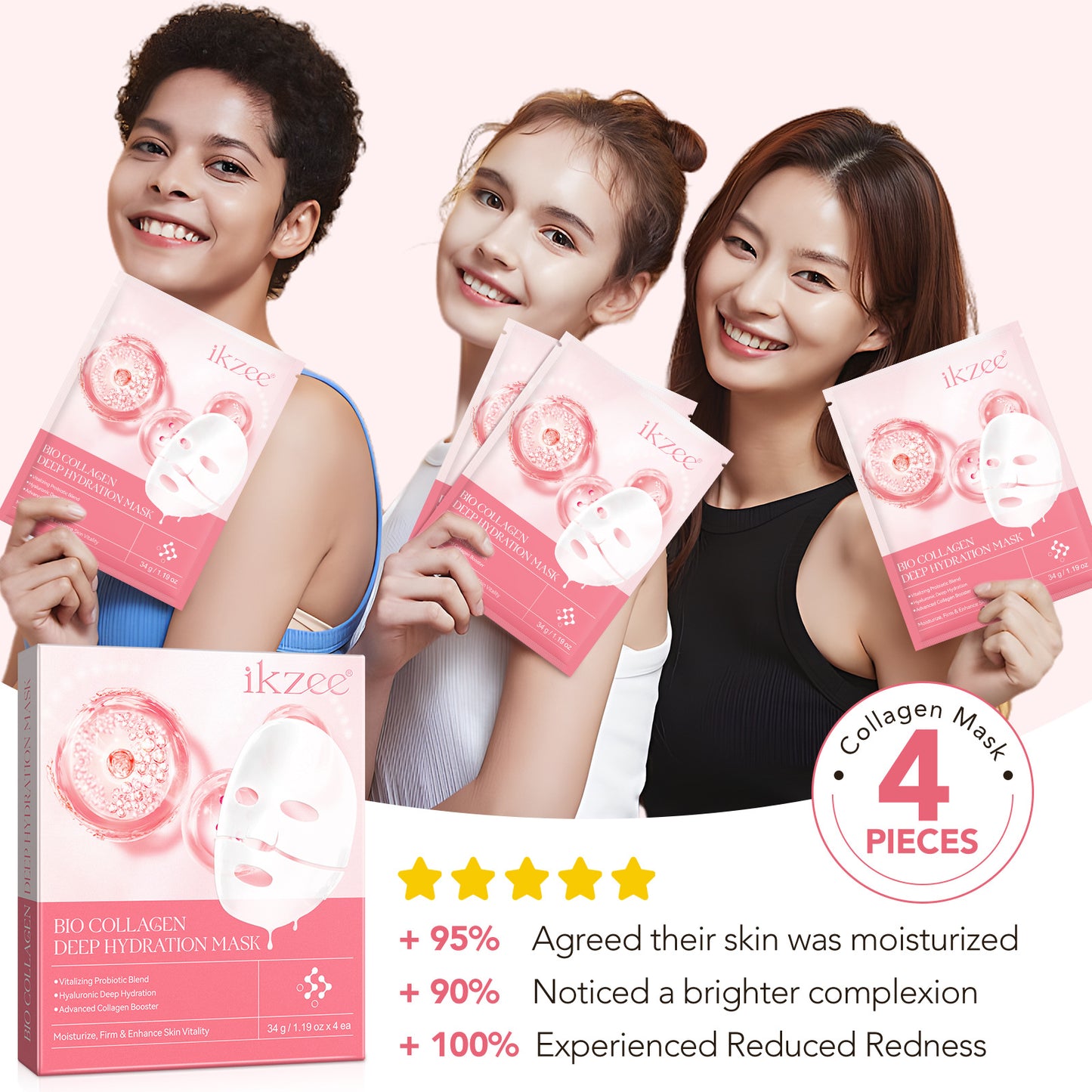 IKZEE- Collagen Hydrating Hydrogel Mask Moisturizing Lifting Firming Wrinkle 4 Piece