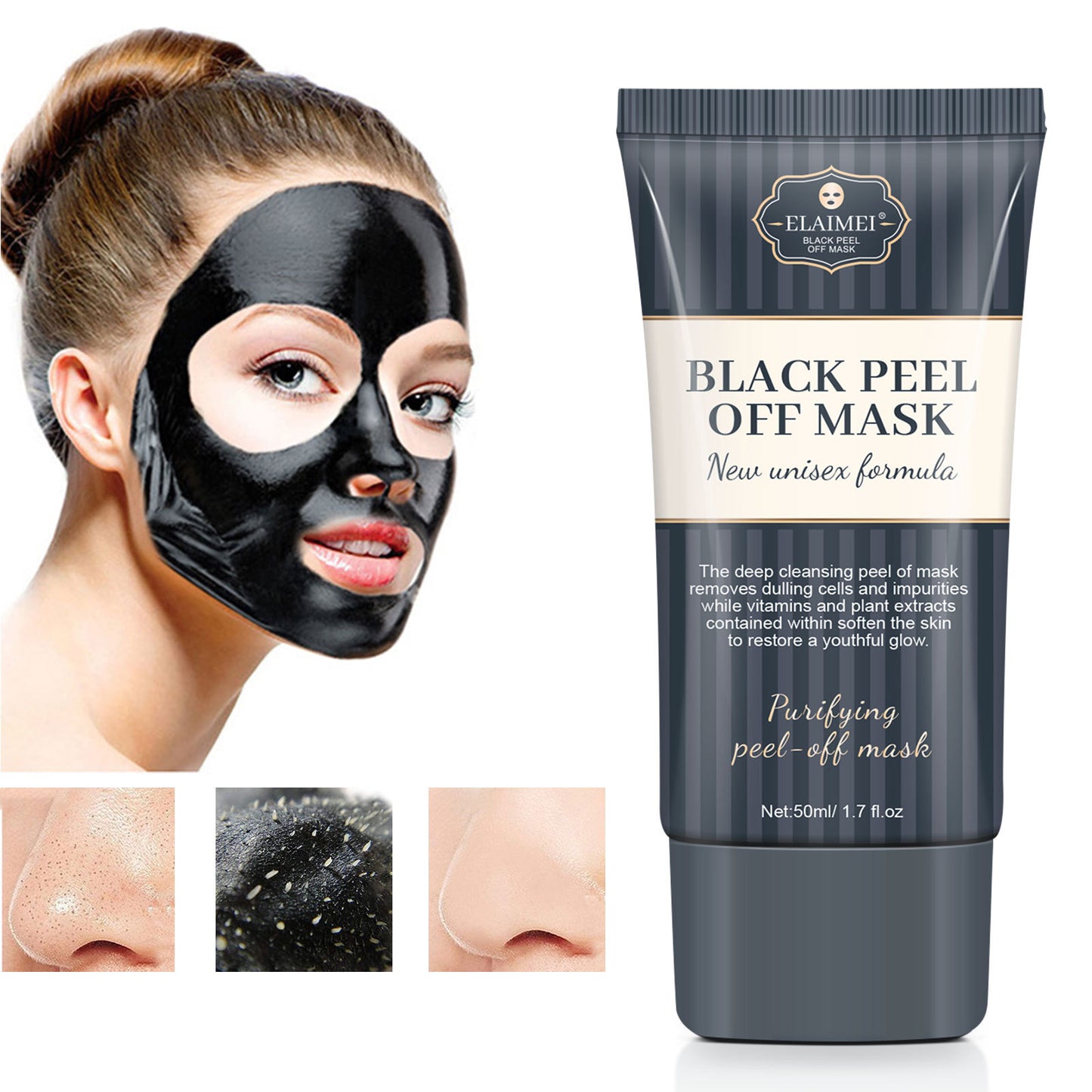 ELAIMEI - Black Peel Off Mask-Blackhead Removal Cleansing Mask Repair Pores Acne Mask