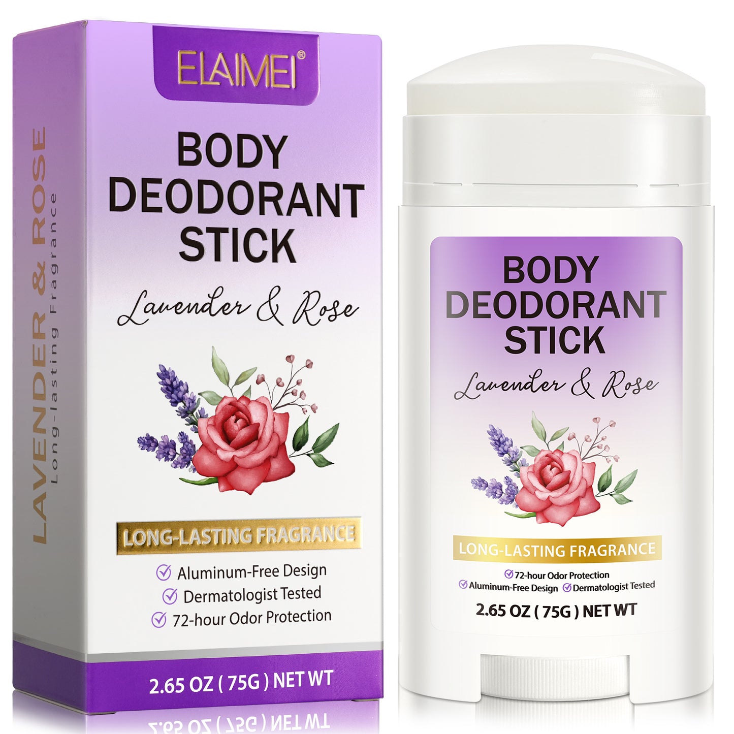 ELAIMEI - Body Deodorant Stick Long Lasting Fragrance 72-hour Odor Protection